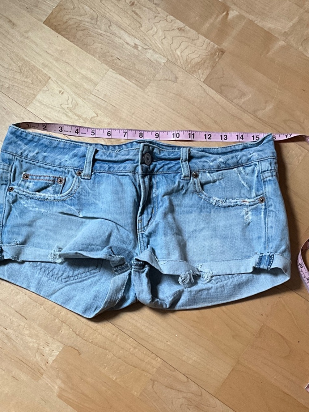 American Eagle Outfitters Light Blue Distressed Denim Shorties